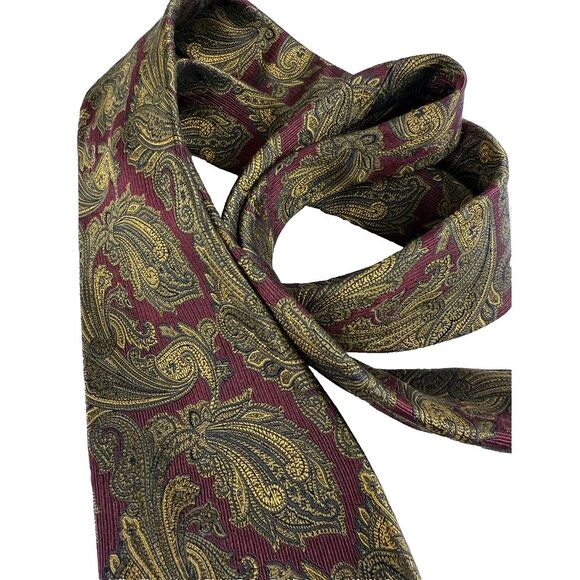 JZ RICHARDS Necktie Mens 100% Silk Tie Designer  58" Burgundy, Gold Tie Classic - Picture 1 of 12